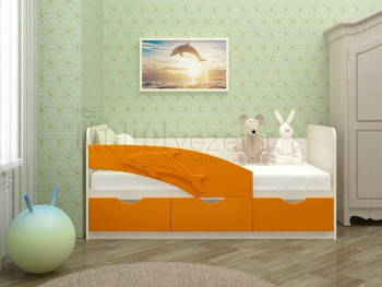 Дельфин-3 Кровать детская 3 ящика без ручек 1.6 Оранжевый глянец в Томмоте - tommot.mebel54.com | фото