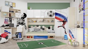 Детская комната Футбол ЧМ (Белый/Синий/корпус Клен) в Томмоте - tommot.mebel54.com | фото
