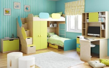Детская комната Смайли (Желтый/Голубой/Зеленый/корпус Клен) в Томмоте - tommot.mebel54.com | фото
