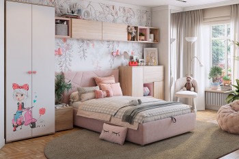 Комплект детской мебели Алина К2 Дуб мария/белый/нежно-розовый велюр в Томмоте - tommot.mebel54.com | фото