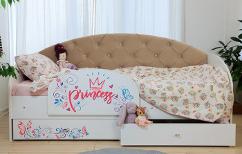 Кровать детская Эльза с бортиком Принцесса Белый/Бежевый в Томмоте - tommot.mebel54.com | фото