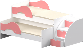 Кровать детская Матрешка выкатная с лестницей  Белый/Розовый в Томмоте - tommot.mebel54.com | фото