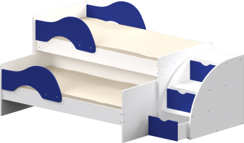 Кровать детская Матрешка выкатная с лестницей Белый/Синий в Томмоте - tommot.mebel54.com | фото
