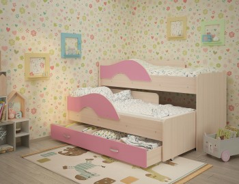 Кровать детская Радуга 1600 Млечный дуб/Розовый в Томмоте - tommot.mebel54.com | фото