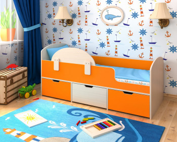 Кровать Малыш-мини с бортиком Дуб молочный/Оранжевый в Томмоте - tommot.mebel54.com | фото