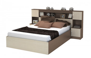 Кровать с прикроватным блоком КР 552 Спальня Basya (шимо темный/шимо светлый) в Томмоте - tommot.mebel54.com | фото