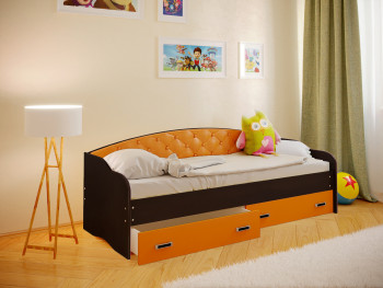 Кровать Софа-7 с мягкой спинкой (800х1900) Венге/Оранжевый в Томмоте - tommot.mebel54.com | фото
