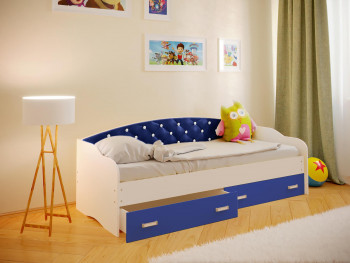 Кровать Софа-7 с мягкой спинкой со стразами (800х1900) Белый/Синий в Томмоте - tommot.mebel54.com | фото