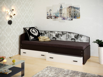 Кровать Софа-9 с мягкой спинкой с рисунком Милана (900х1900) Венге/Белый в Томмоте - tommot.mebel54.com | фото