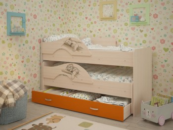 Кровать выкатная Радуга-Сафари детская 1600 Млечный дуб/Оранжевый в Томмоте - tommot.mebel54.com | фото