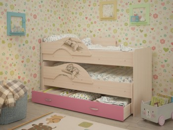 Кровать выкатная Радуга-Сафари детская 1600 Млечный дуб/Розовый в Томмоте - tommot.mebel54.com | фото