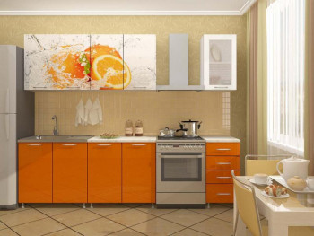 Кухонный гарнитур 1,6м Апельсин (Белый/Оранжевый металлик/Фотопечать апельсин) в Томмоте - tommot.mebel54.com | фото