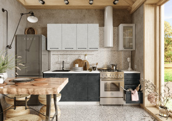 Кухонный гарнитур Нувель 1800мм белый/бетон белый/бетон черный в Томмоте - tommot.mebel54.com | фото