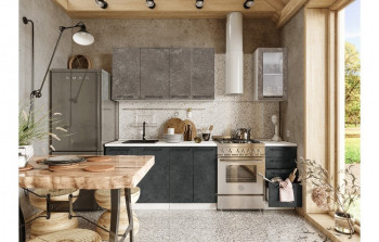 Кухонный гарнитур Нувель 1800мм белый/бетон коричневый/бетон черный в Томмоте - tommot.mebel54.com | фото