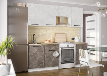 Кухонный гарнитур Нувель 2100мм белый/бетон коричневый в Томмоте - tommot.mebel54.com | фото