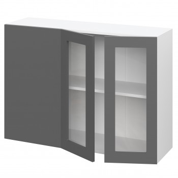 Норд ШВУПС 1000 Шкаф верхний угловой со стеклом (Софт черный/корпус Белый) в Томмоте - tommot.mebel54.com | фото