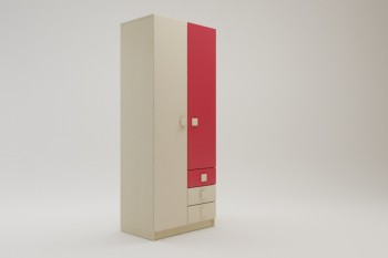 Шкаф 2-х створчатый с ящиками Бэрри (Бежевый/Красный/корпус Клен) в Томмоте - tommot.mebel54.com | фото