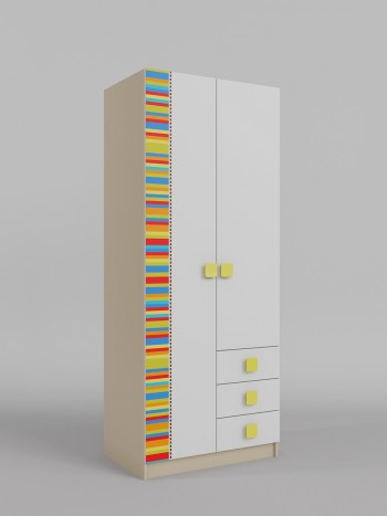 Шкаф 2-х створчатый с ящиками Клаксон без машинок (Белый/корпус Клен) в Томмоте - tommot.mebel54.com | фото