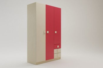 Шкаф 3-х створчатый с ящиками Бэрри (Бежевый/Красный/корпус Клен) в Томмоте - tommot.mebel54.com | фото
