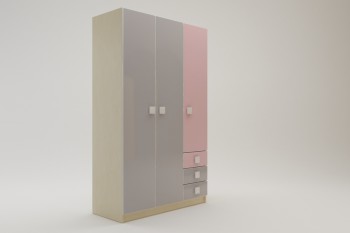 Шкаф 3-х створчатый с ящиками Грэйси (Розовый/Серый/корпус Клен) в Томмоте - tommot.mebel54.com | фото