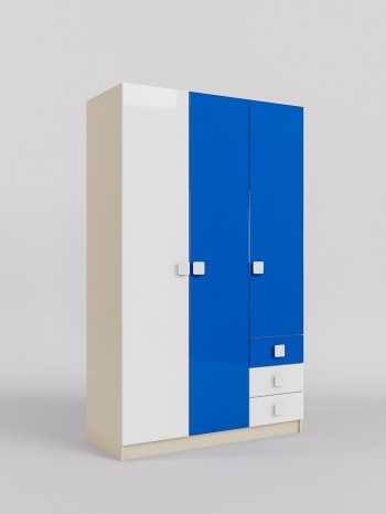 Шкаф 3-х створчатый с ящиками Скай люкс (Синий/Белый/корпус Клен) в Томмоте - tommot.mebel54.com | фото