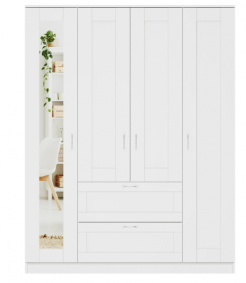 Шкаф четырехдверный Сириус с 1 зеркалом и 2 ящиками белый в Томмоте - tommot.mebel54.com | фото