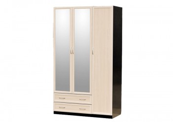 Шкаф для платья и белья 3-х дверный с профилем МДФ с 2 малыми зеркалами Венге/Дуб выбеленный в Томмоте - tommot.mebel54.com | фото