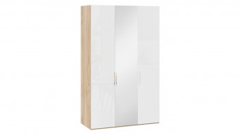 Шкаф комбинированный с 2 глухими и 1 зеркальной дверями правый «Эмбер» Яблоня Беллуно/Белый глянец в Томмоте - tommot.mebel54.com | фото