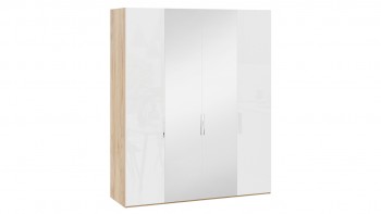 Шкаф комбинированный с 2 глухими и 2 зеркальными дверями «Эмбер» Яблоня Беллуно/Белый глянец в Томмоте - tommot.mebel54.com | фото