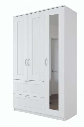 Шкаф трехдверный Сириус с зеркалом и 2 ящиками белый в Томмоте - tommot.mebel54.com | фото