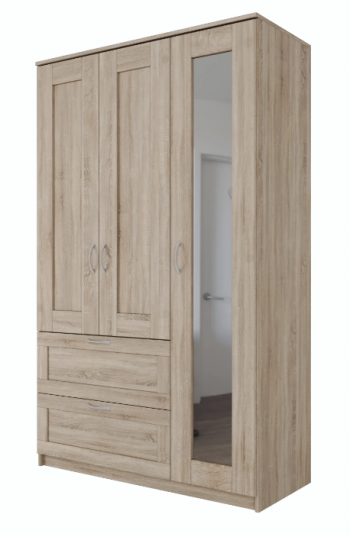 Шкаф трехдверный Сириус с зеркалом и 2 ящиками дуб сонома в Томмоте - tommot.mebel54.com | фото