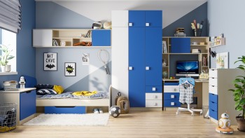 Система хранения над кроватью Скай (Синий/Белый/корпус Клен) в Томмоте - tommot.mebel54.com | фото